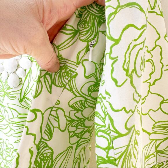 Lilly Pulitzer Newbury Draw the Line Green Floral Beaded Tunic Top 4 - Picture 5 of 10